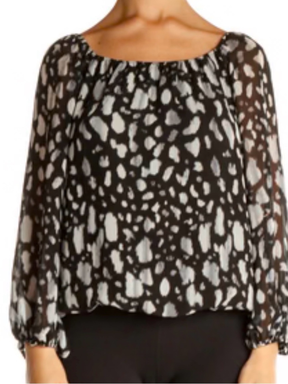 Vince Camuto Black & White Off the shoulder‎ Peasant abstract print Blouse